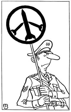 Karikatur eines Friedensaktivisten aus Übersee