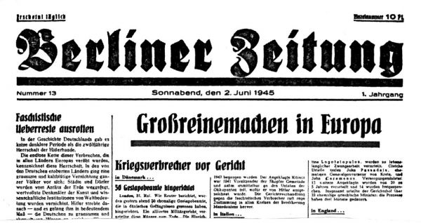 Titelseite der „Berliner Zeitung“ vom 2. Juni 1945